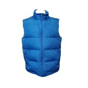 Lands' End Puffer Vest Packable Unisex Down Feather Vest Blue Sz L